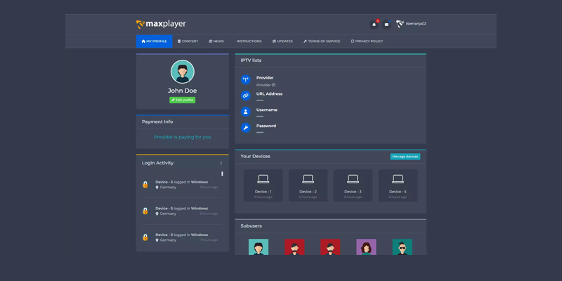 New User Control Panel